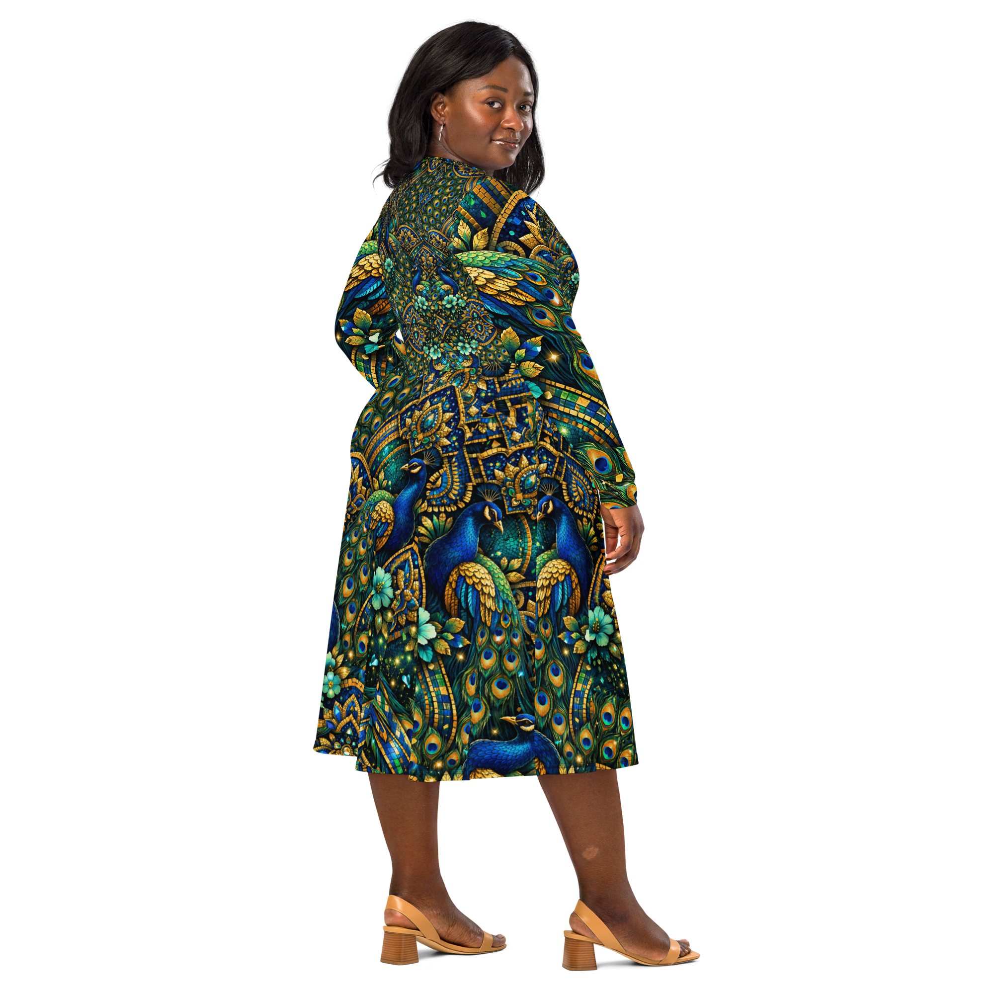 all over print long sleeve midi dress all over print long sleeve midi dress