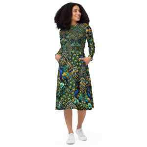 Home all over print long sleeve midi dress