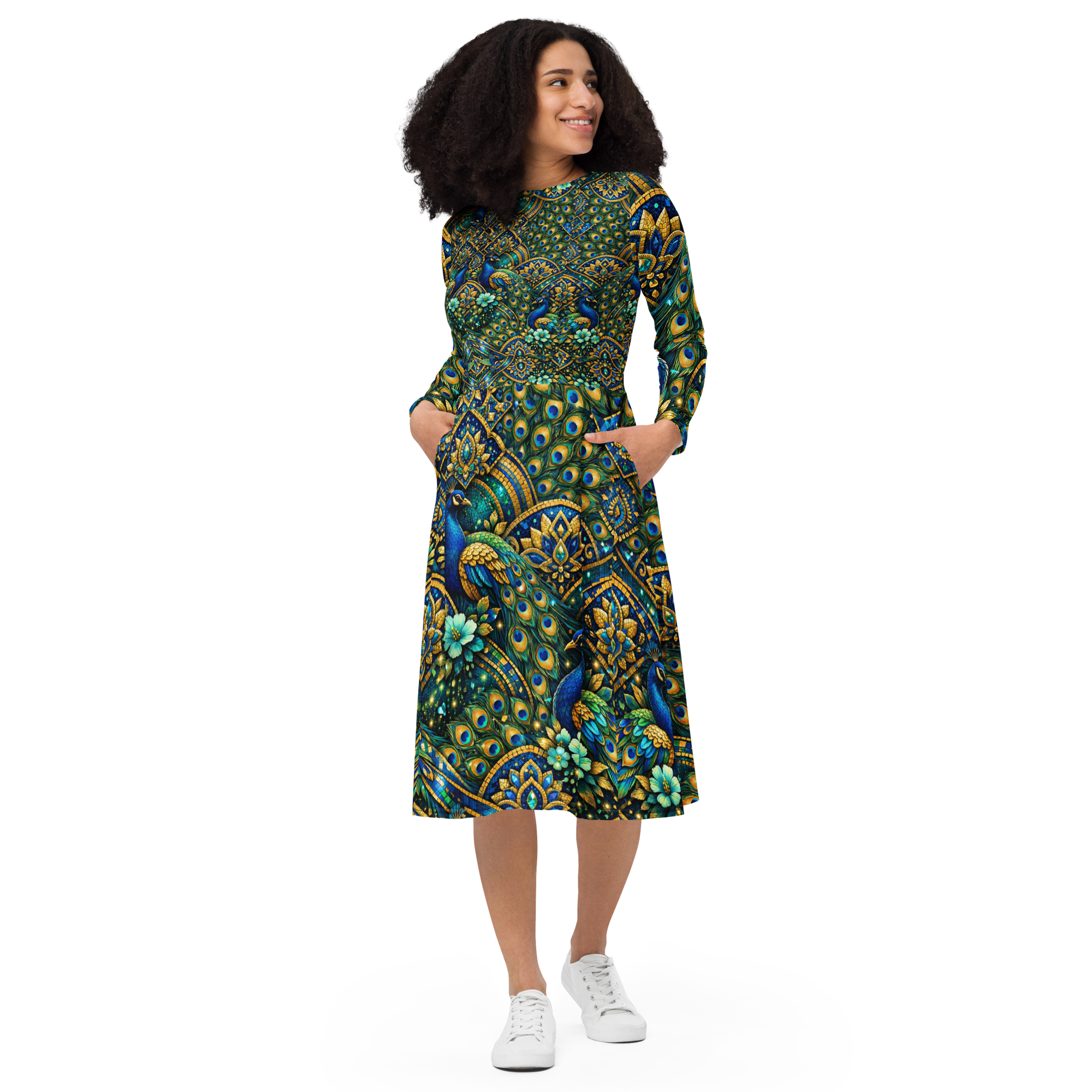 all over print long sleeve midi dress all over print long sleeve midi dress
