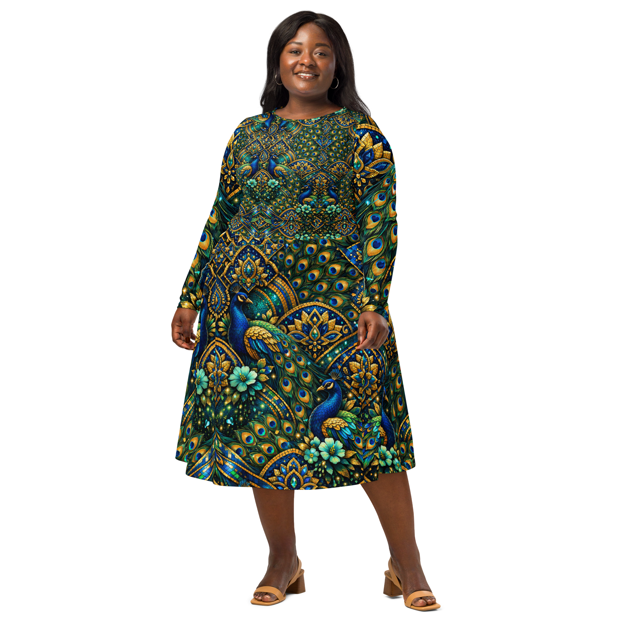 all over print long sleeve midi dress all over print long sleeve midi dress
