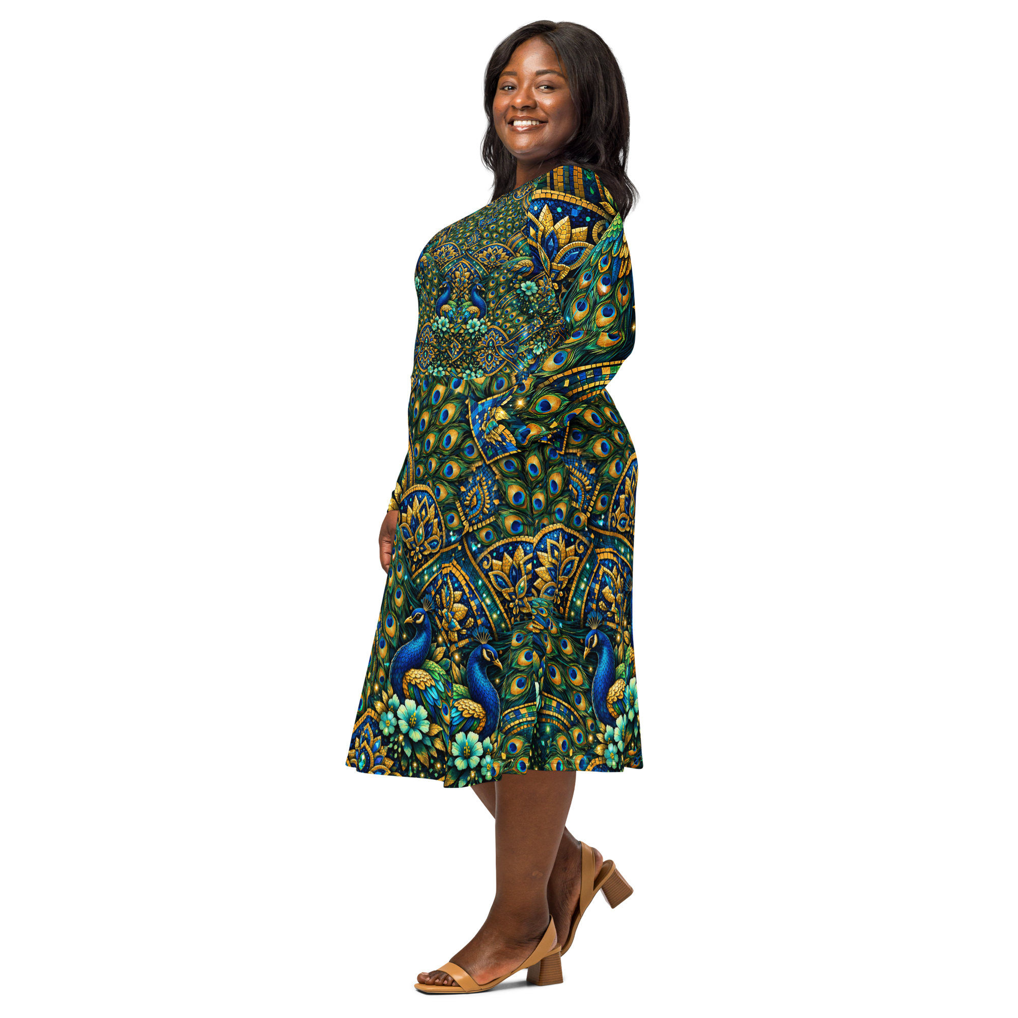 all over print long sleeve midi dress all over print long sleeve midi dress
