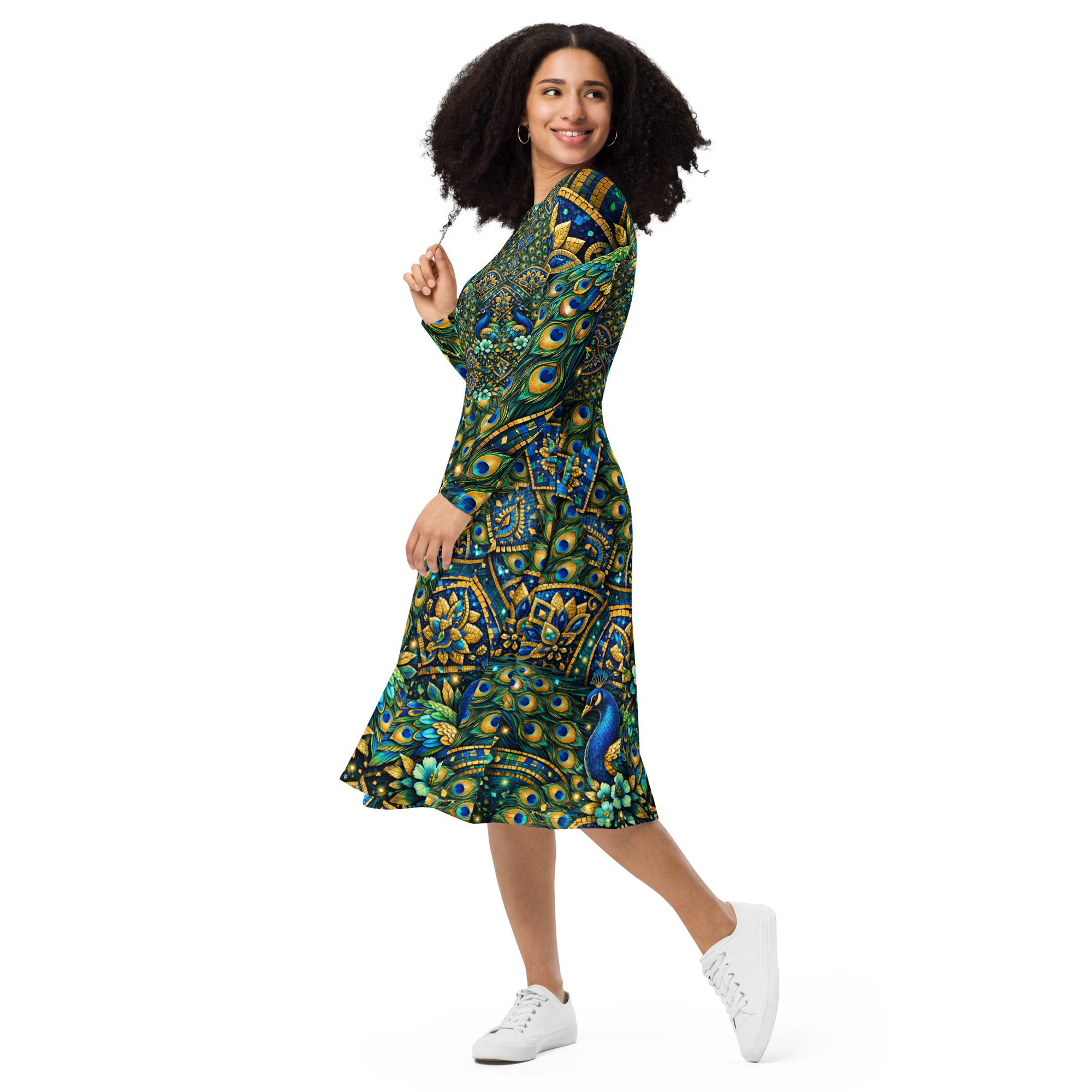 all over print long sleeve midi dress all over print long sleeve midi dress