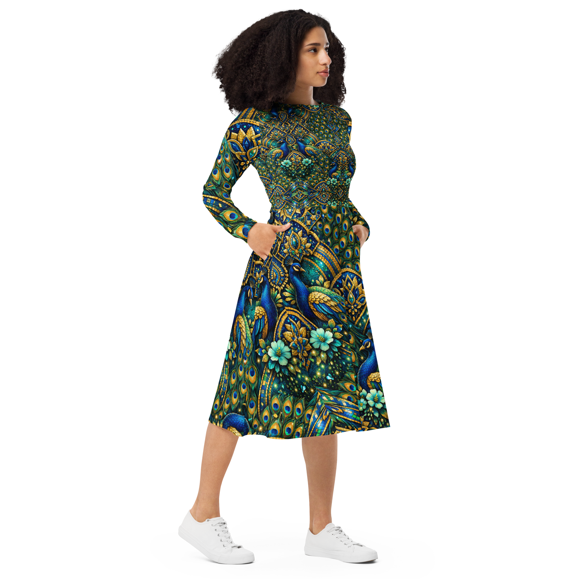 all over print long sleeve midi dress all over print long sleeve midi dress